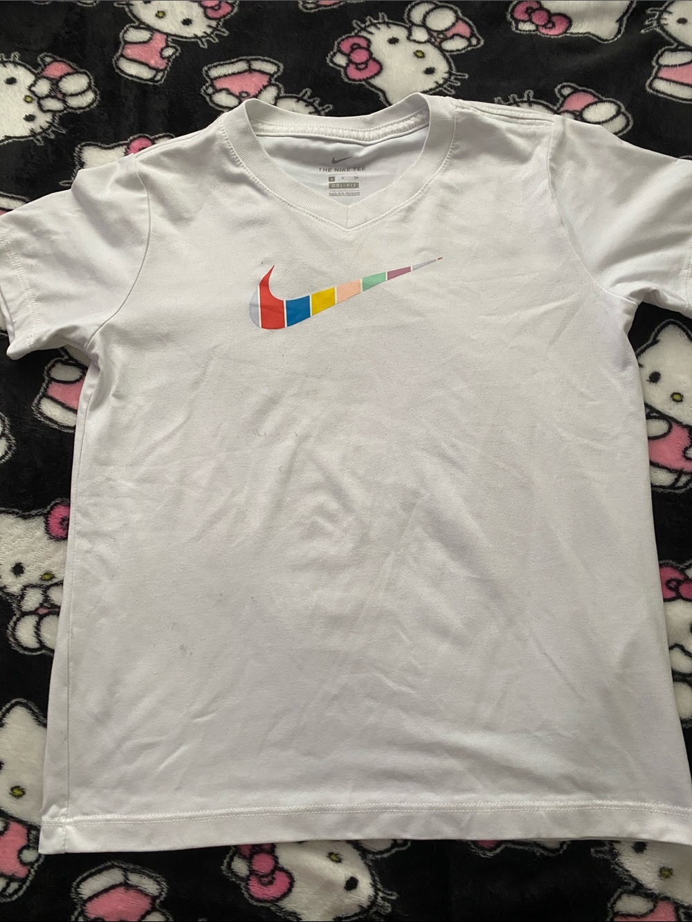 Nike White Short Sleeve Tee with Rainbow Block Swoosh
